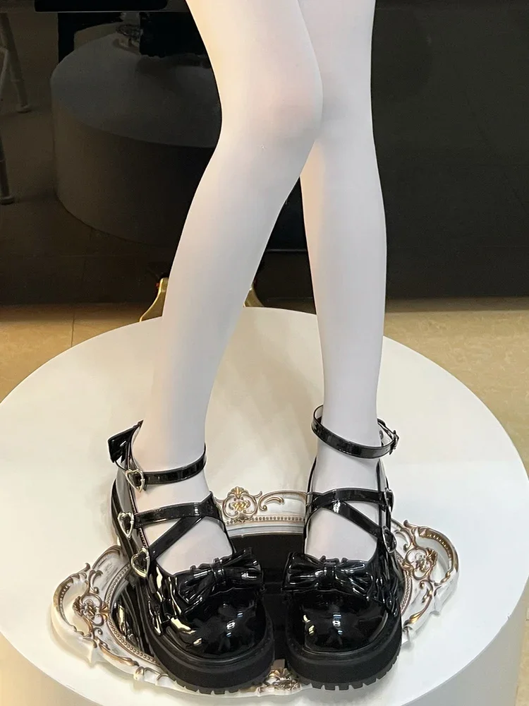 JK Uniform High Heels Platform Shoes Sweet Girl Casual Lolita Bow Japanese Leather Shoe
