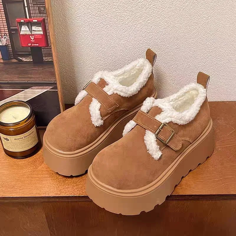 Winter new muffin warm thick sole height-increasing plush women's retro one-pedal Lofu casual comfortable cotton shoes 2025