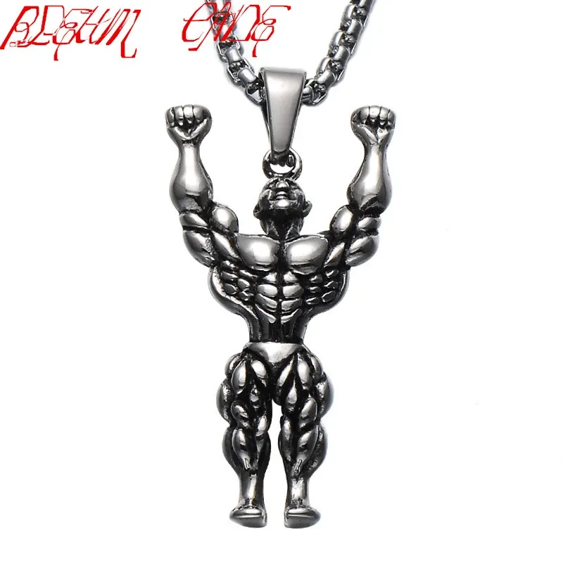 Hiphop/Rock Hercules Charms Pendant Necklace Stainless Steel Strong Muscle Man Sport Charm For Necklace Fashion Jewelry Craft