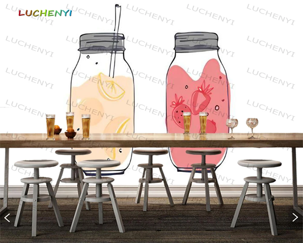 Papel de parede custom watermelon drink 3d wallpaper mural, restaurant milk tea juice shop dining room wall papers sticker