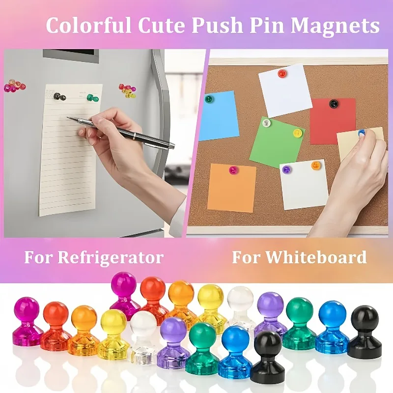 35Pcs Random Color Round Magnetic Push Pins Small Fridge Magnets for Bulletin Board Whiteboard Kitchen Office Map Photo Notes