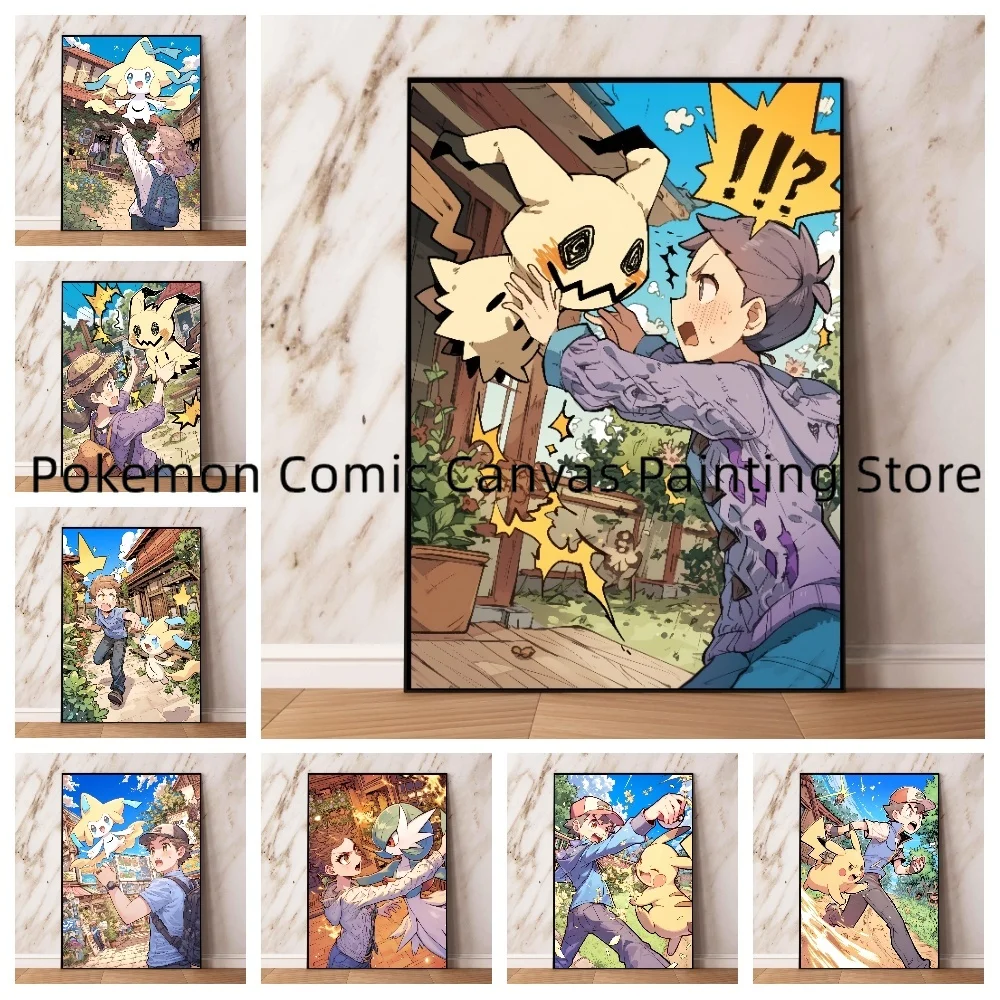 Japanese Pokemon Surrounding Wall Stickers and Posters for Bedroom Decoration High Quality Art Pictures Children's Gift