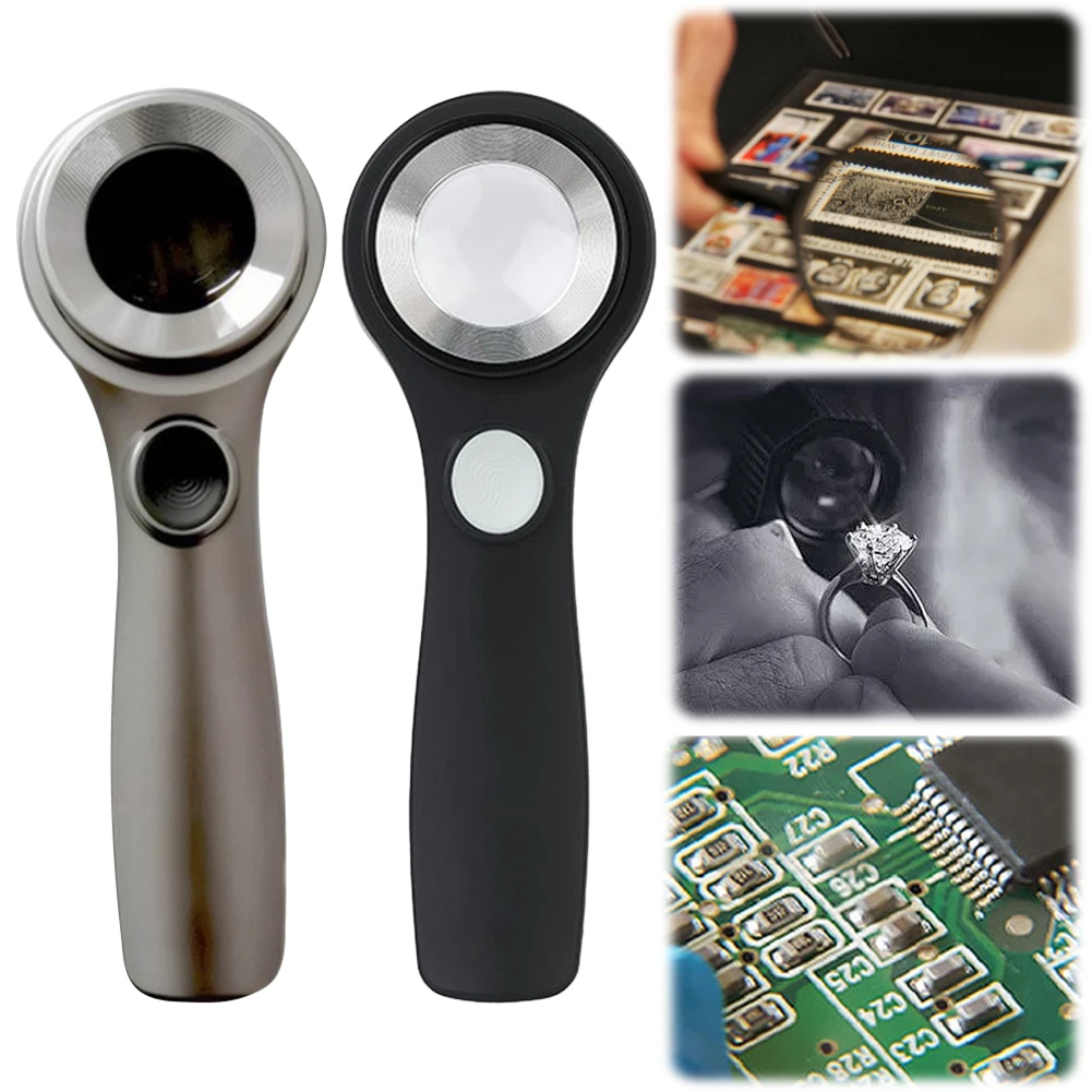 

10X Handheld Magnifying Glass with 6 LED Light USB Rechargeable Portable Magnifying Glass for Jewelry Appraisal Coins Gemstones