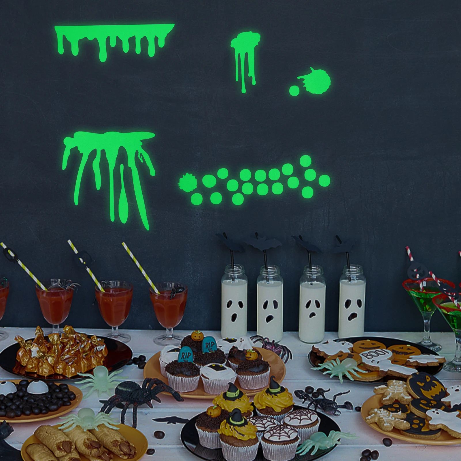 ديكور نافذة الهالوين، تصميم دامي مضيء، ملصق PVC لتزيين حفلات الهالوين، شارات جدارية قابلة للتقشير واللصق #1