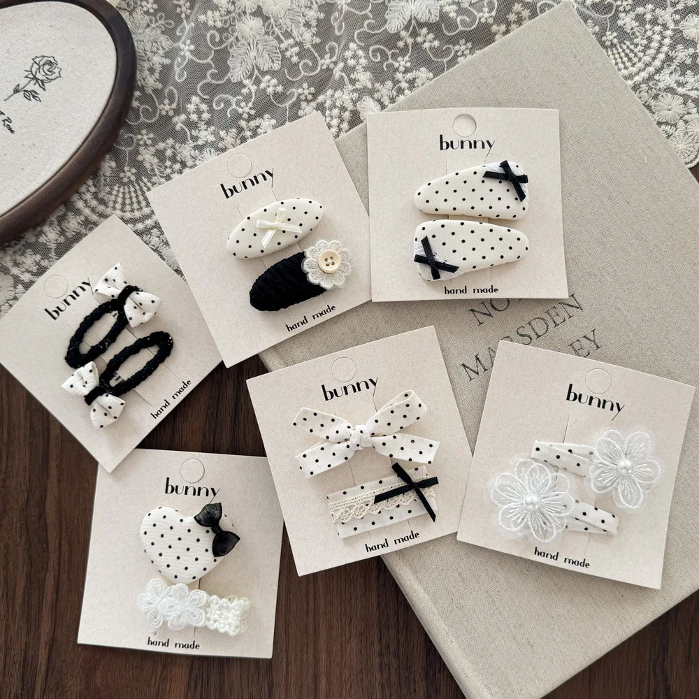 

Black White Polka Dot Hair Clip for Baby Girls Sweet Lace Flower Hair Accessories Girl Bangs Side Clips Korean Bows Hairpin