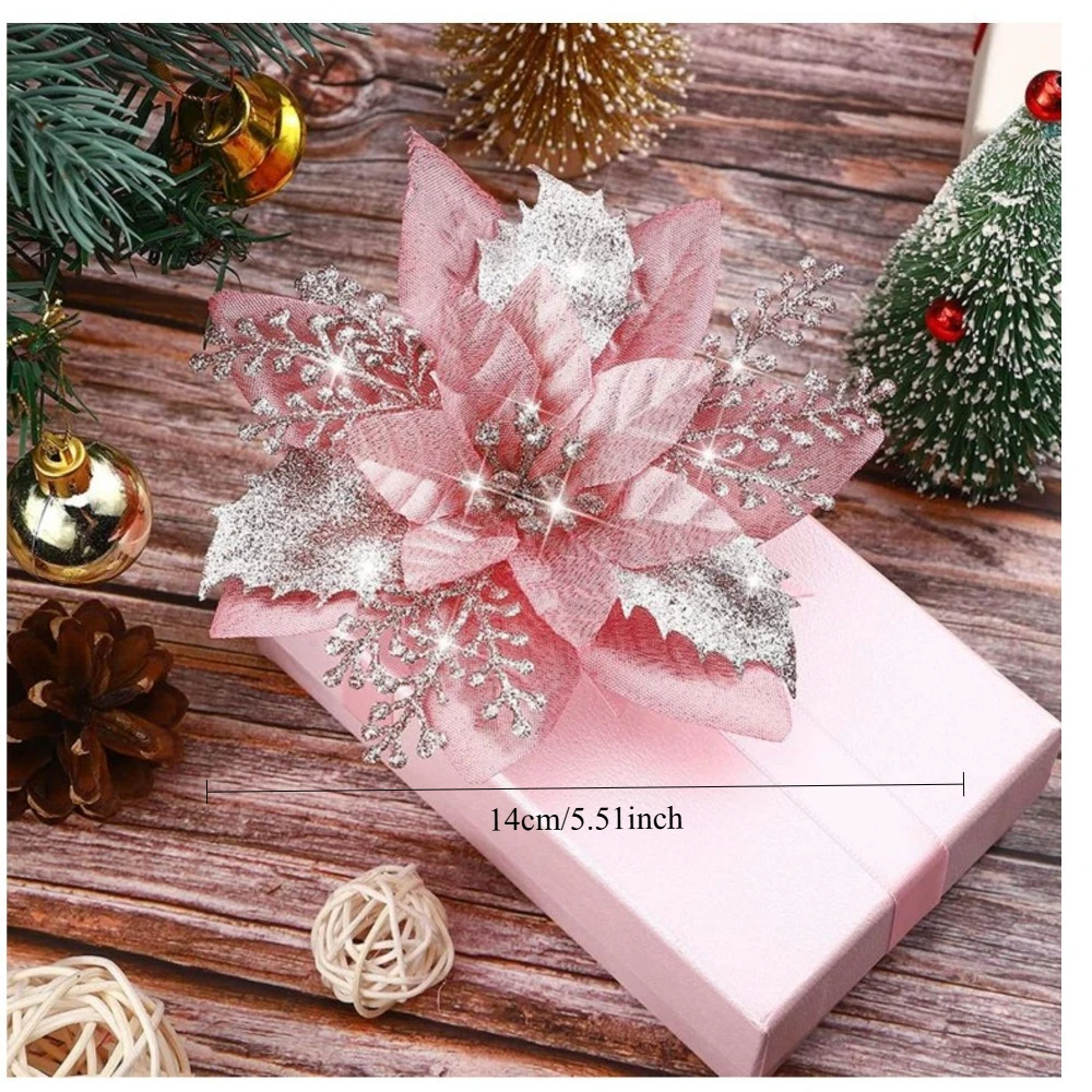 6/12 قطعة بريق زهور عيد الميلاد شجرة عيد الميلاد زهرة اصطناعية الحلي عيد الميلاد الديكور للمنزل 2025 نافيداد الزهور ديكور #6