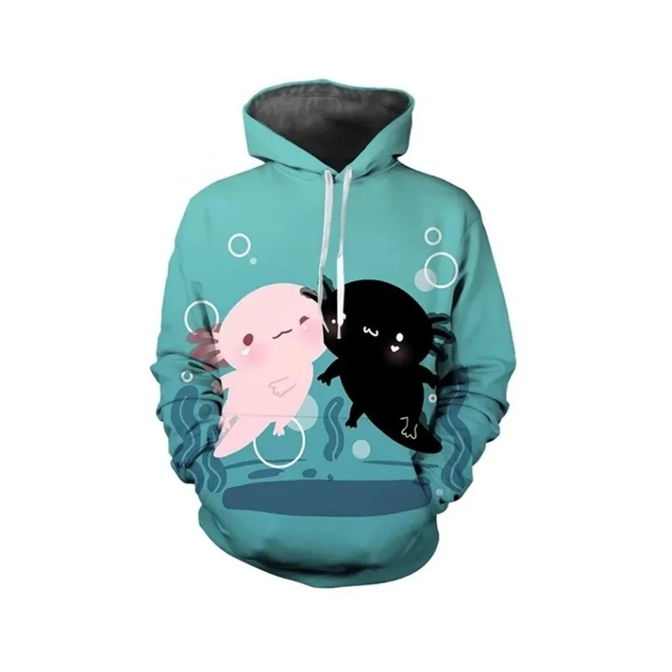 

New Hot Sale Cute Axolotl 3D Printed Hoodie Men And Women Outdoor Leisure Trend Round Neck Sweater Graphic Hooded Sweatshirt