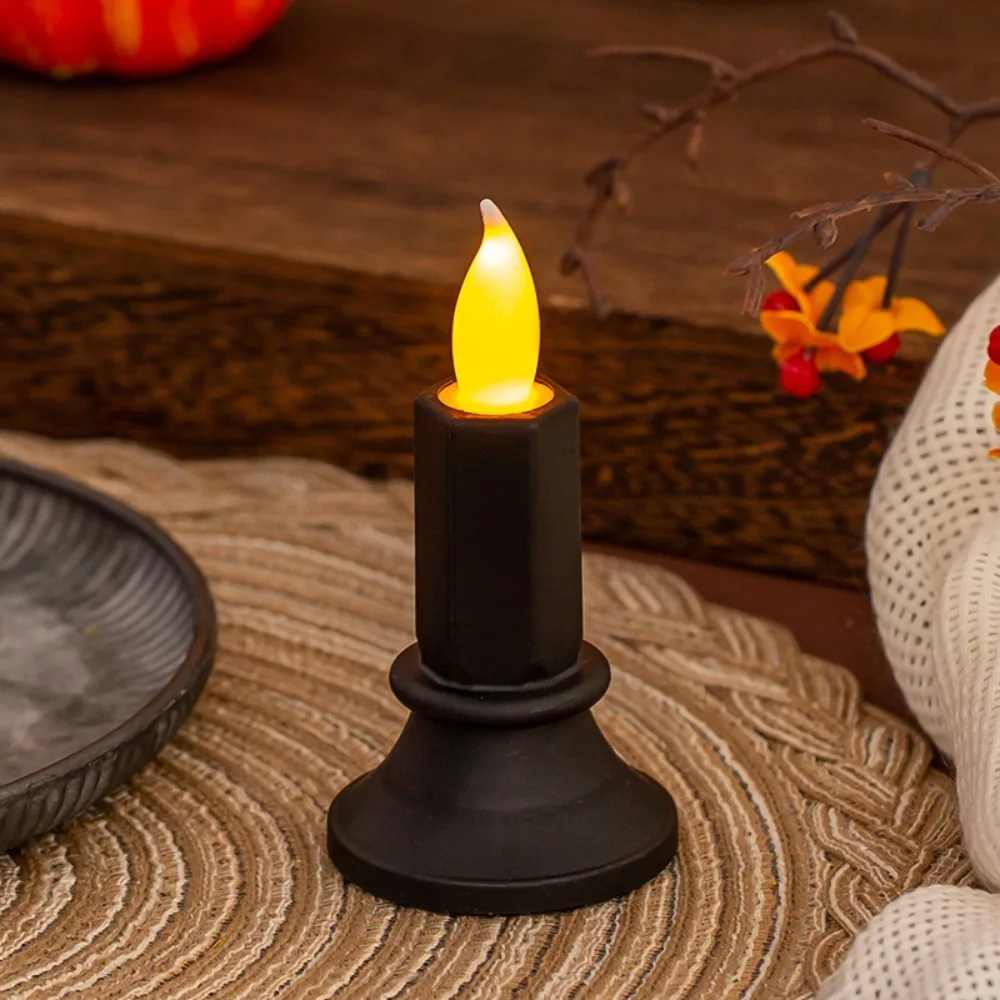 Simple Flameless Halloween Black LED Candle Warm Light Plastic LED Electronic Candle Simulated Atmosphere Light Party