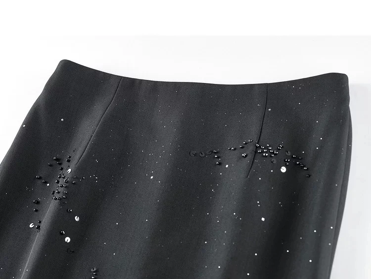 SENTUBILA Damen Schwarzer Gerader Rock 2026 Sommer Eleganter Modischer Perlenstickerei Silber Schimmernder Büro-Rock 162QF6640 – Detail 29
