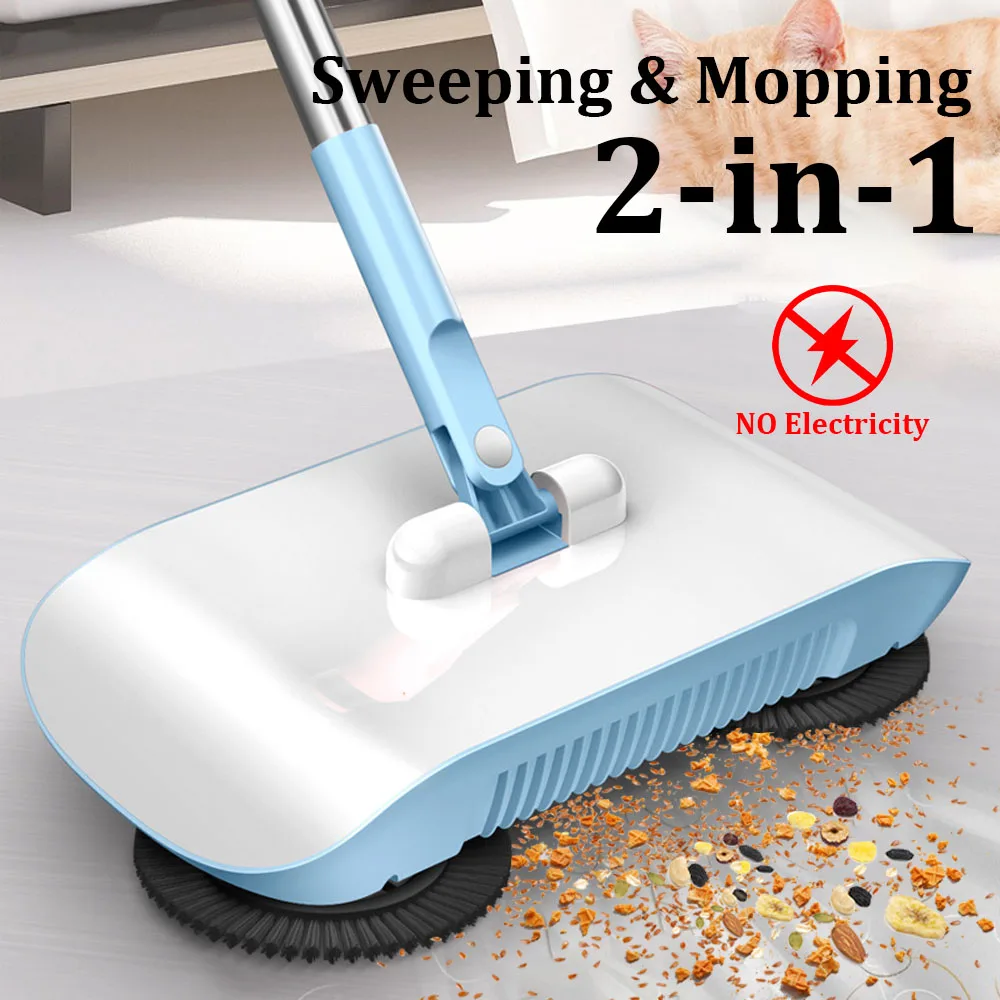 40in Hand Push Sweeping Broom Set with 3 Mops, Wireless 2-in-1 Sweeping and Mopping New Lazy Vacuum Cleaner for Debris and Hair