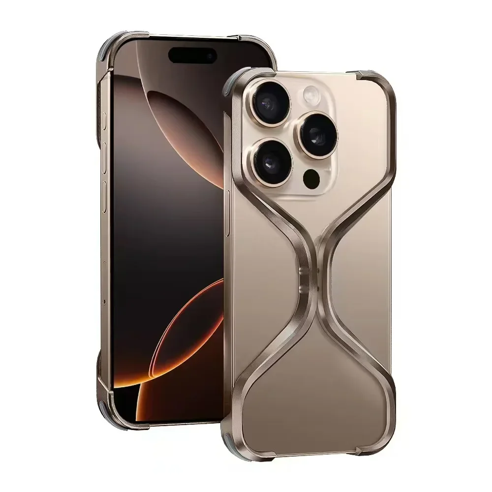 

X-type Metal Borderless Cases For Apple iphone 16 15 14 13 Pro Max Phone Case Hollow Heat Dissipation Anti-drop Protective Shell