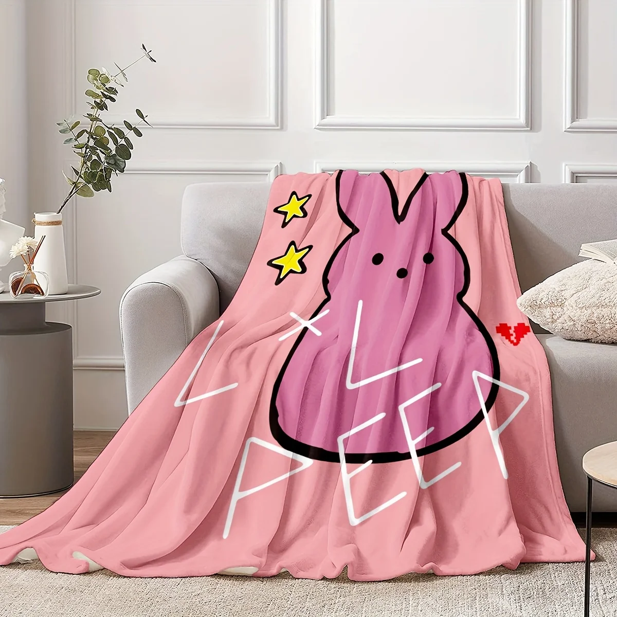 Lil Peep Inspired Pink Cartoon Bunny Flannel Throw Blanket Ultra-Soft Cozy Home Decor Charming Gift for Friends