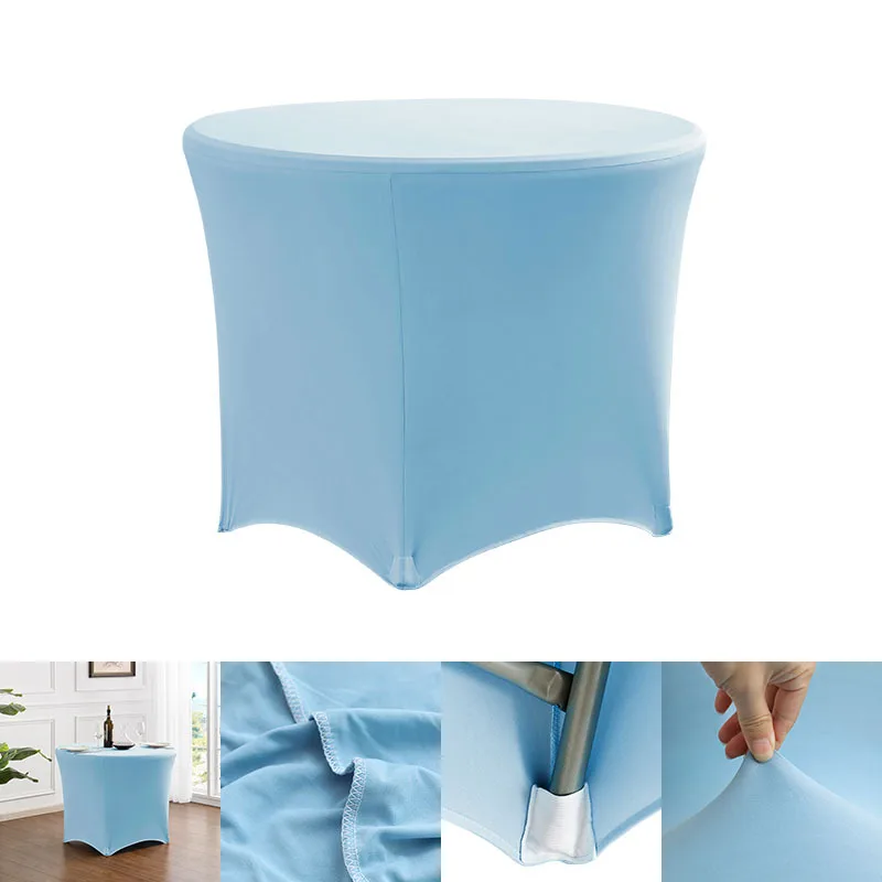 0417 Solid color four corner large round table cover elastic round table cover