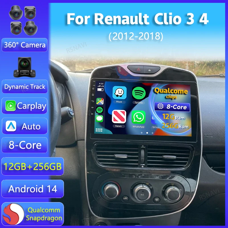 Android 14 Carplay Auto WIFI+4G For Renault Clio 3 4 2012 2013 2015 2016 2017 2018 Car Radio GPS Stereo Multimedia Player 2din