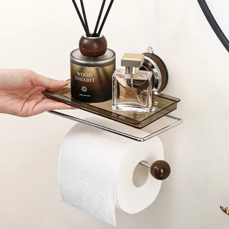 Suction Cup Punch‑Free Toilet Roll Holder No Drill Wall‑Mounted Paper Towel Dispenser Household Bathroom Tissue Storage Rack