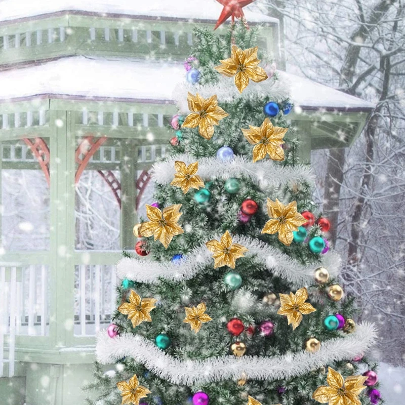15 Stück künstliche Blumen, goldfarben, für Hochzeits-Scrapbooking, Handarbeiten, Heim- und Raumdekoration, Weihnachtsbaumgirlande, für den Außenbereich, DIY-Geschenk, Süßigkeitenbox. – Detail 11