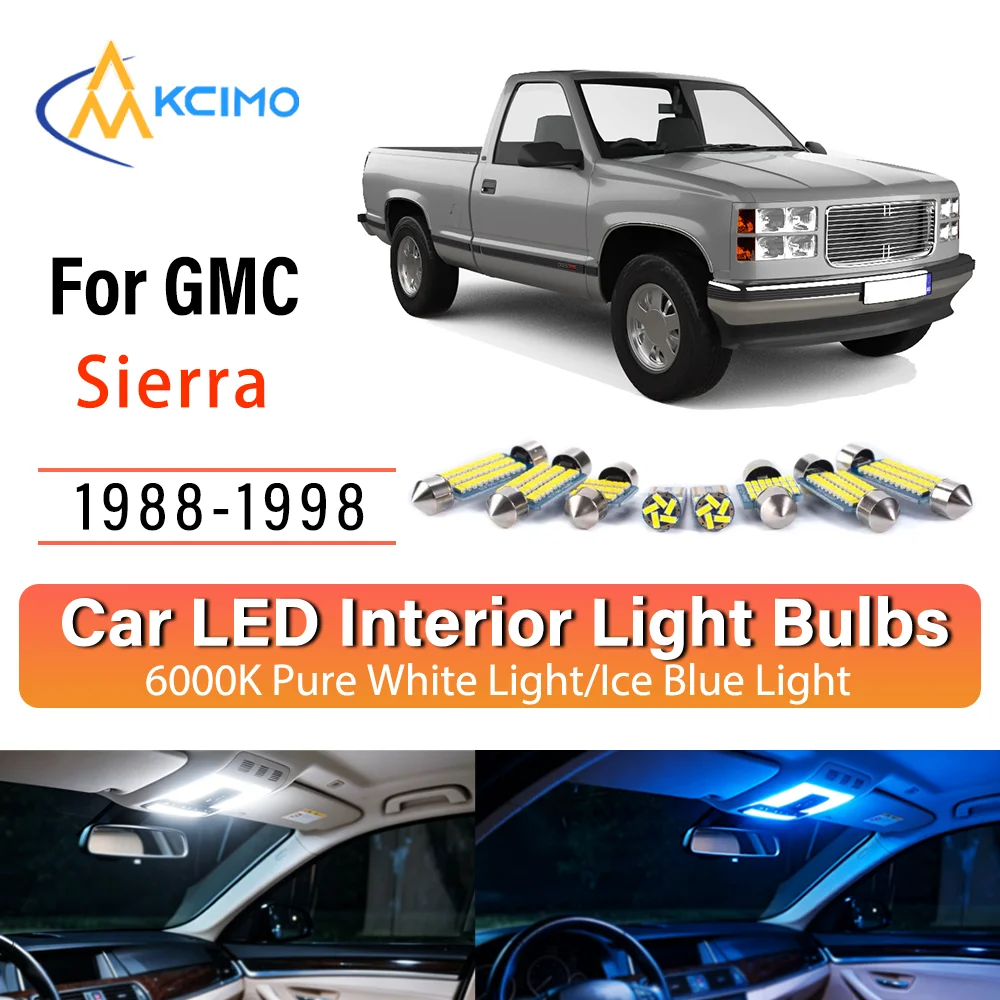 Kit d'éclairage intérieur LED à lueur persistante pour GMC Sierra 1988-1998, amélioration des lampes de dôme/cartographie/voût de coffre, lampes LED pour voiture