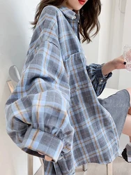 Jmrs moda Plaid donna camicia moda coreano Oversize top Harajuku quotidiano tutto-fiammifero manica lunga Chic femminile camicie gialle nuovo