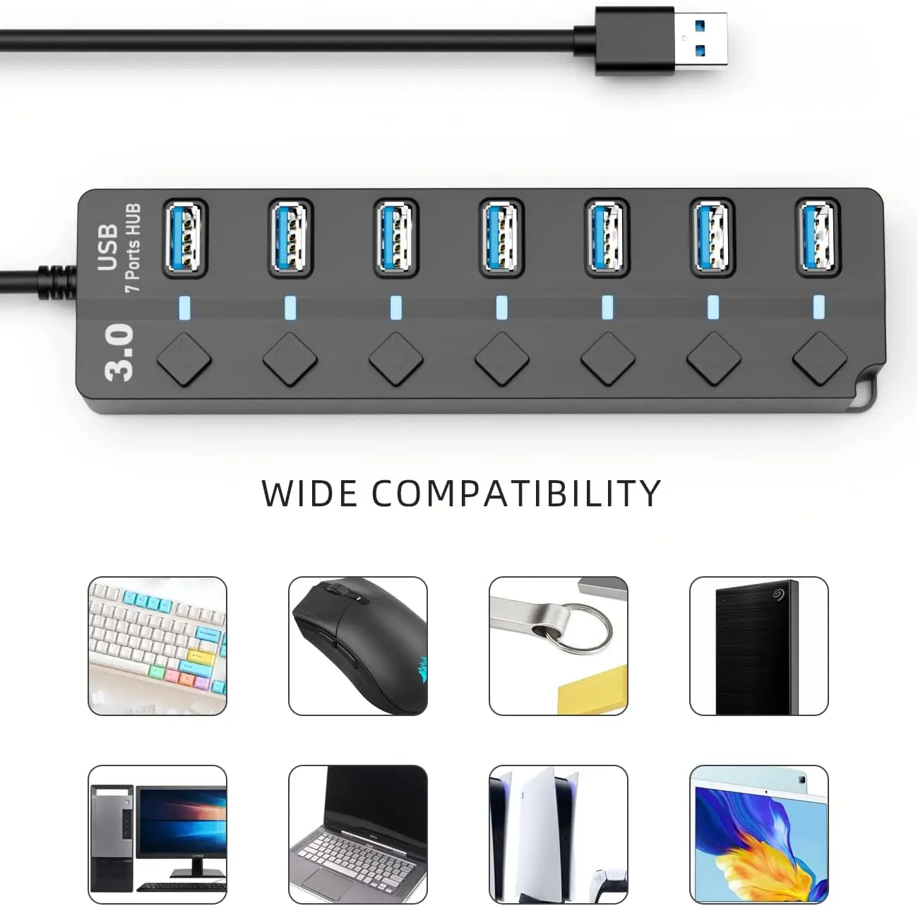 USB 3.0 Power Adapter 4/7 Port Multi USB Splitter Hub USB Hub 2.0 USB Multiple Expander Switch 30CM Cable Hub Docking Stations