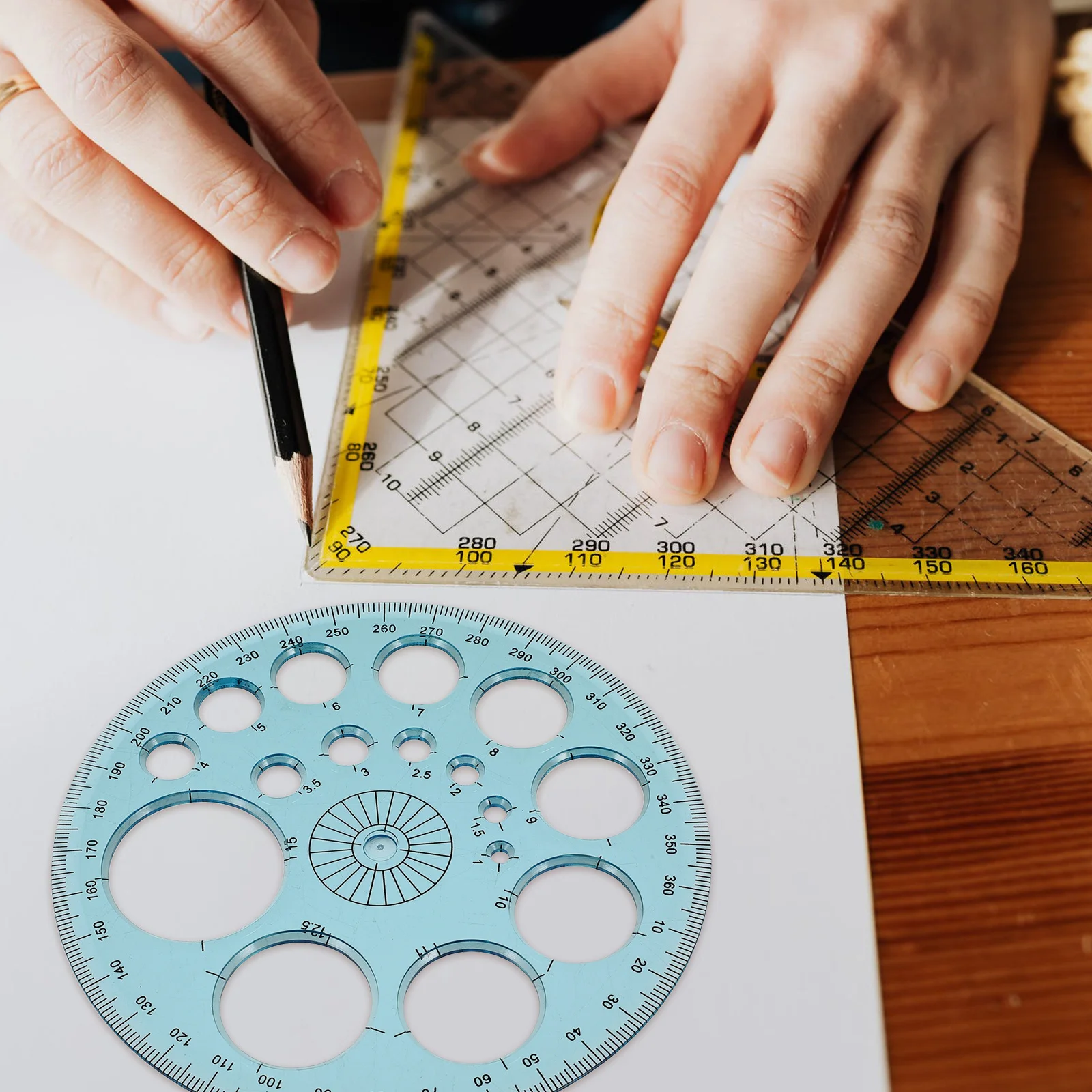 

1 Set Students Geometric Drawing Ruler 30Cm Multifunctional Measuring Tool School Stationery Plastic Protractor Drawing Template