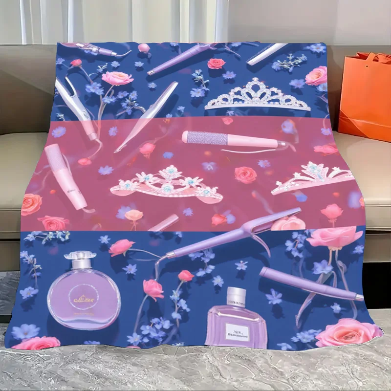 

Flannel Blanket-Soft Lightweight All-season Baby Blanket with Floral Crown and Perfume Print Soft Cozy for Toddlers