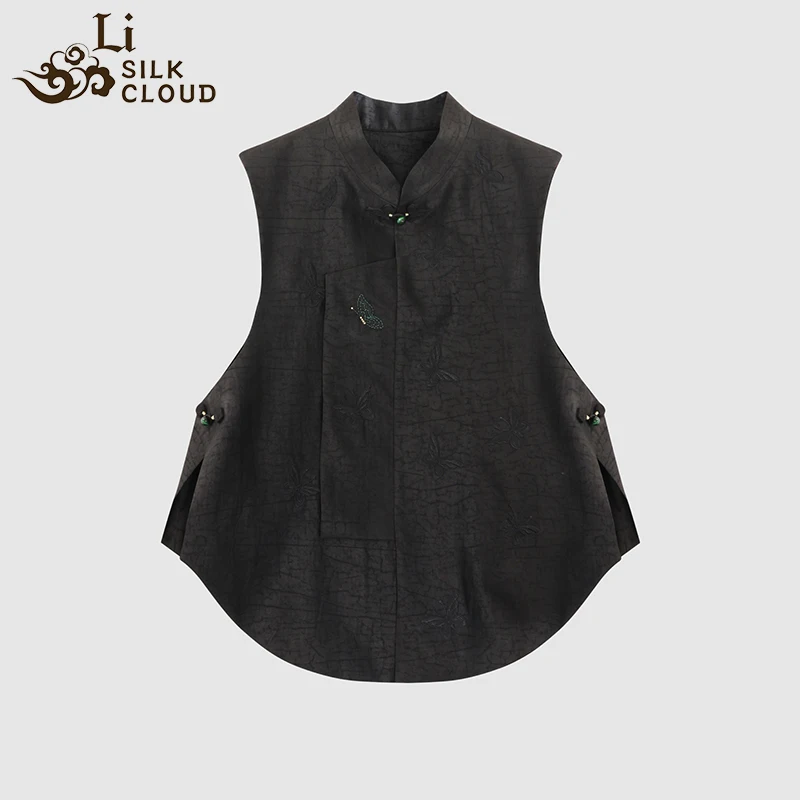 LI SILK CLOUD xiangyunsha Handmade Traditional Silk Vest- Skin-Friendly Silk Fabric,Comfortable Daily Guangdong Black Pearl