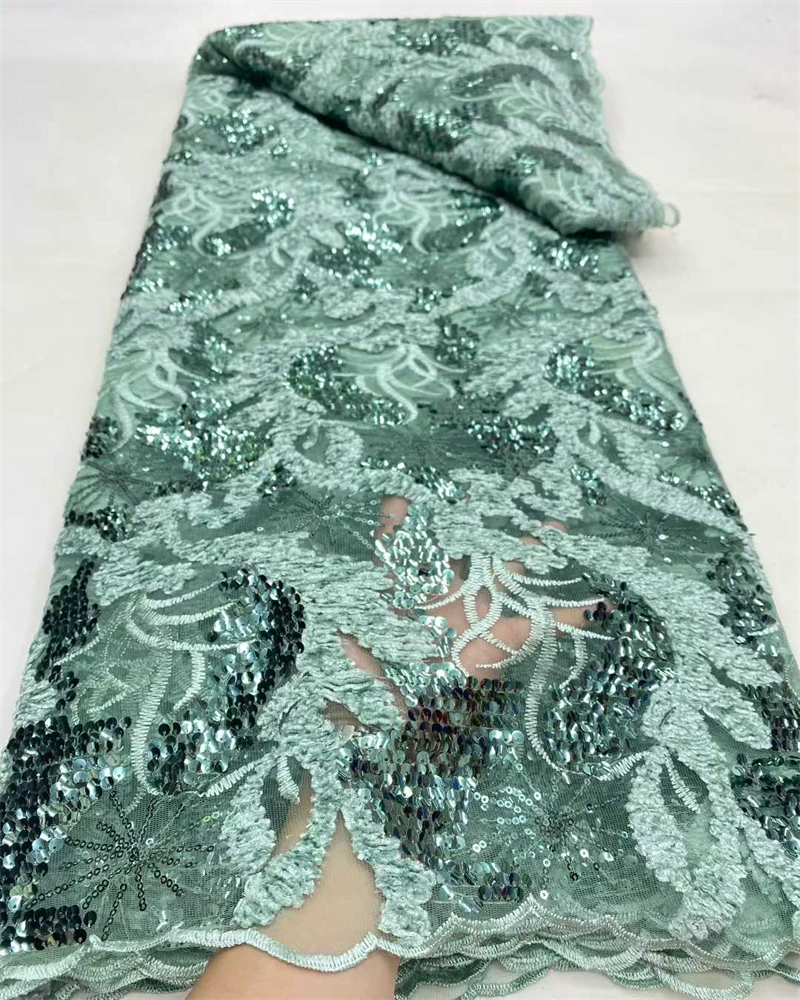 Tela de encaje de red francés de alta calidad con tul de lentejuelas de lujo para vestidos de fiesta de boda costura de estilo nigeriano última moda