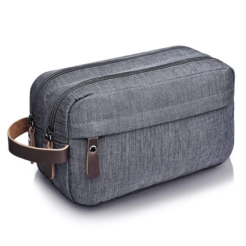 

Mens Travel Toiletry Bag Canvas Leather Cosmetic Makeup Organizer Shaving Dopp Kits with Double Compartments Neceser Maquiagem