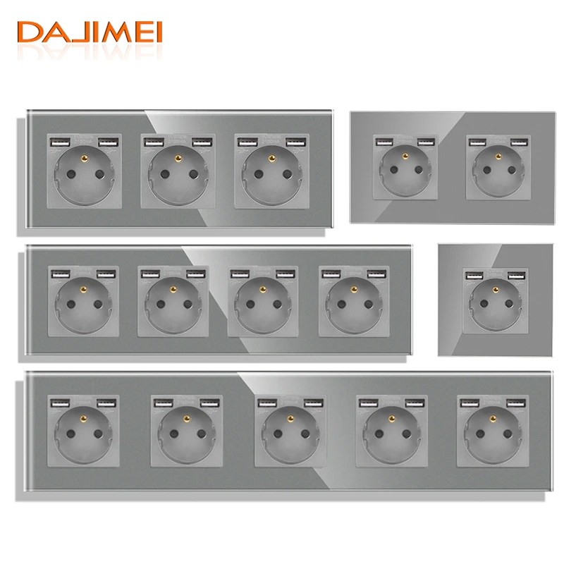 DAJIMEI Poland French Sockets Power Dual USB Single Socket Crystal 16A Double Outlet Triple Wall Sockets Glass 4/5Outputs plug