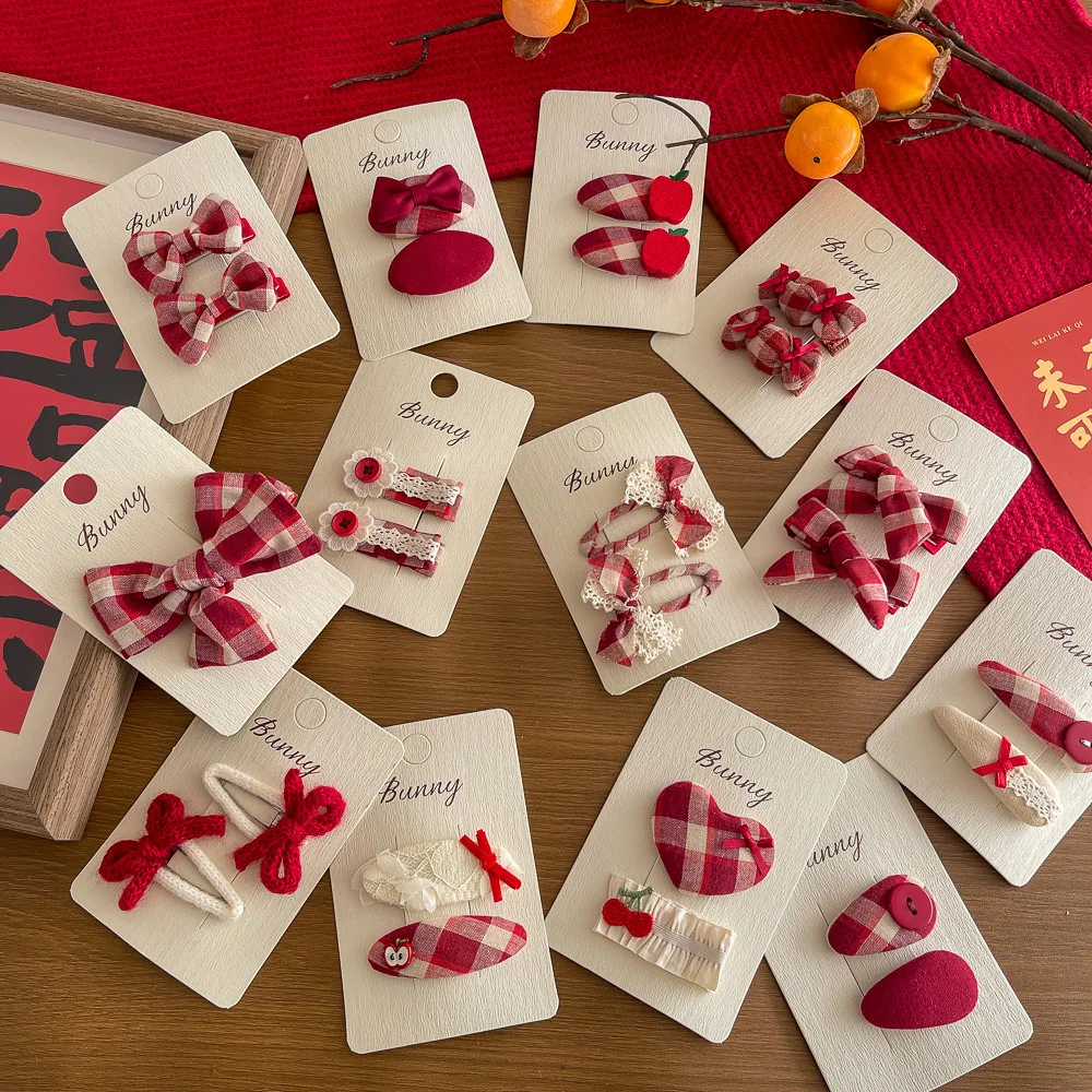 Hair Clips Winter New Red Plaid Geometric Bow Design High Quality Sturdy Base Girls Hair Ornaments for Back Head Broken Hair