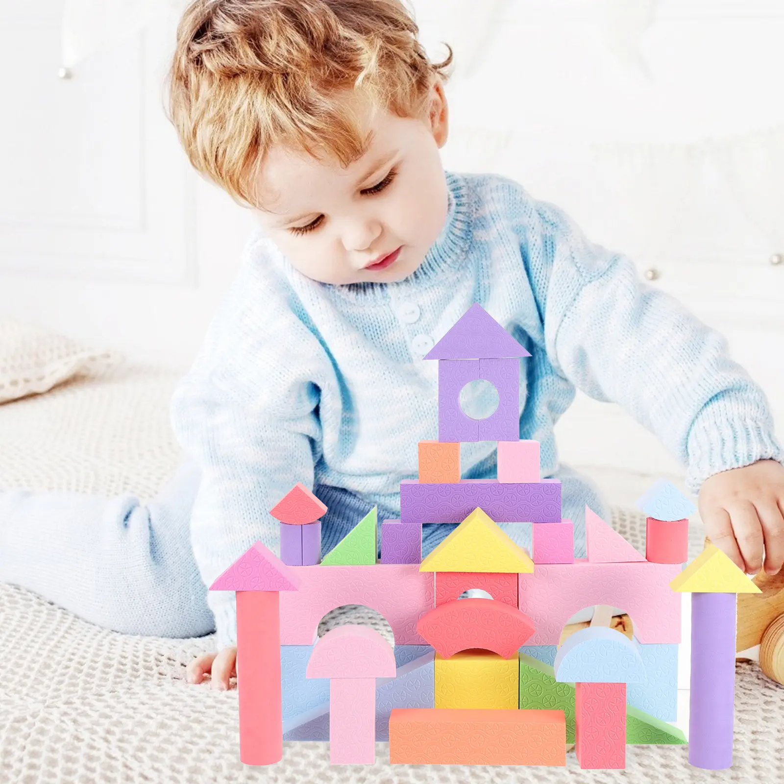 

52Pcs Eva Soft Stacking Geometric Shape Blocks Multifunctional Educational Early Learning Cognitive Development for Toddlers 1-3