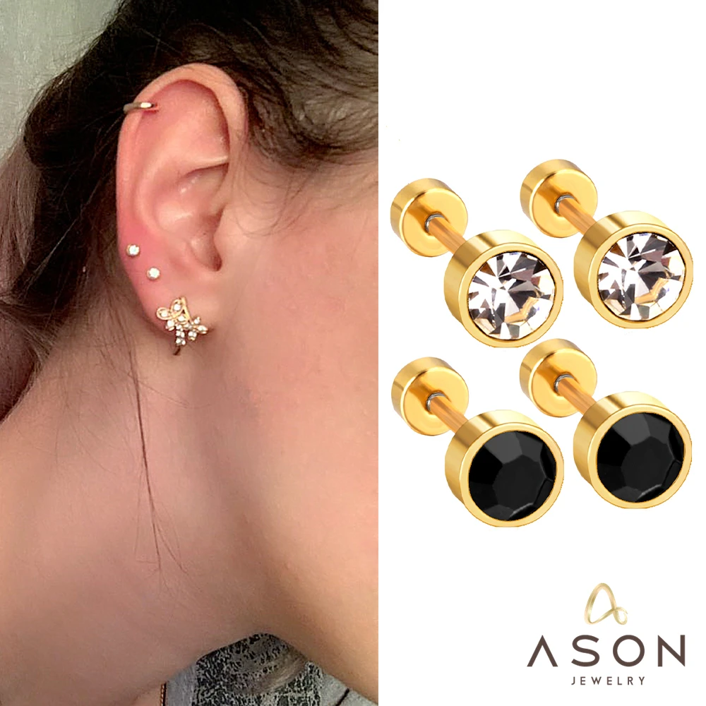 ASONSTEEL Shiny Zirconia Stud Earrings 3mm-7mm Round Cubic Dazzling Crystal Ear Stainless Steel Earrings For Women Men CZ Party