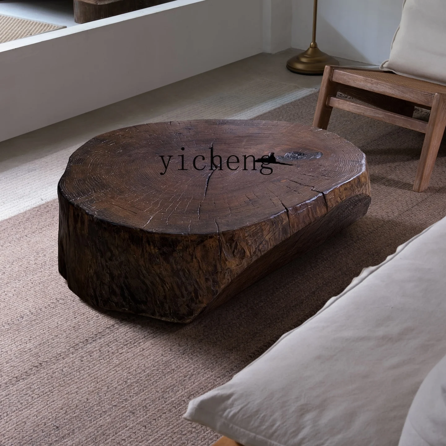 

LX Wooden Stool Living Room Solid Wood Round Coffee Table Thick Wood