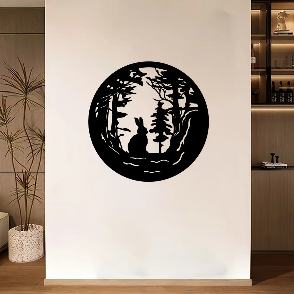 Rabbit Forest Aluminum Metal Wall Art Silhouette Wildlife Art Decor Weather Resistant Hanging Sculpture Home Garden Fence Orname
