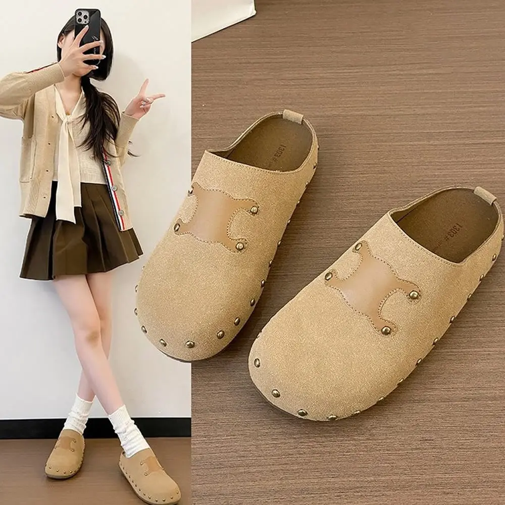 Faux Suede Flat Birken Slippers Women Autumn Vintage Close Toe Mules Shoes Woman Soft Sole Cork Slides Outdoor Slippers