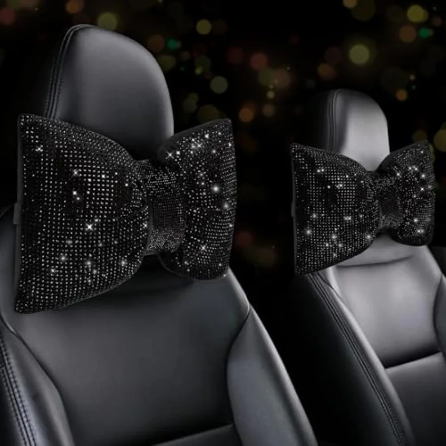 

4 PCS Bling Car PillowsRhinestones Bowknot Car Headrest Pillow Car Neck Pillow for Driver Relax Necksupport Sleeping Travel Sup