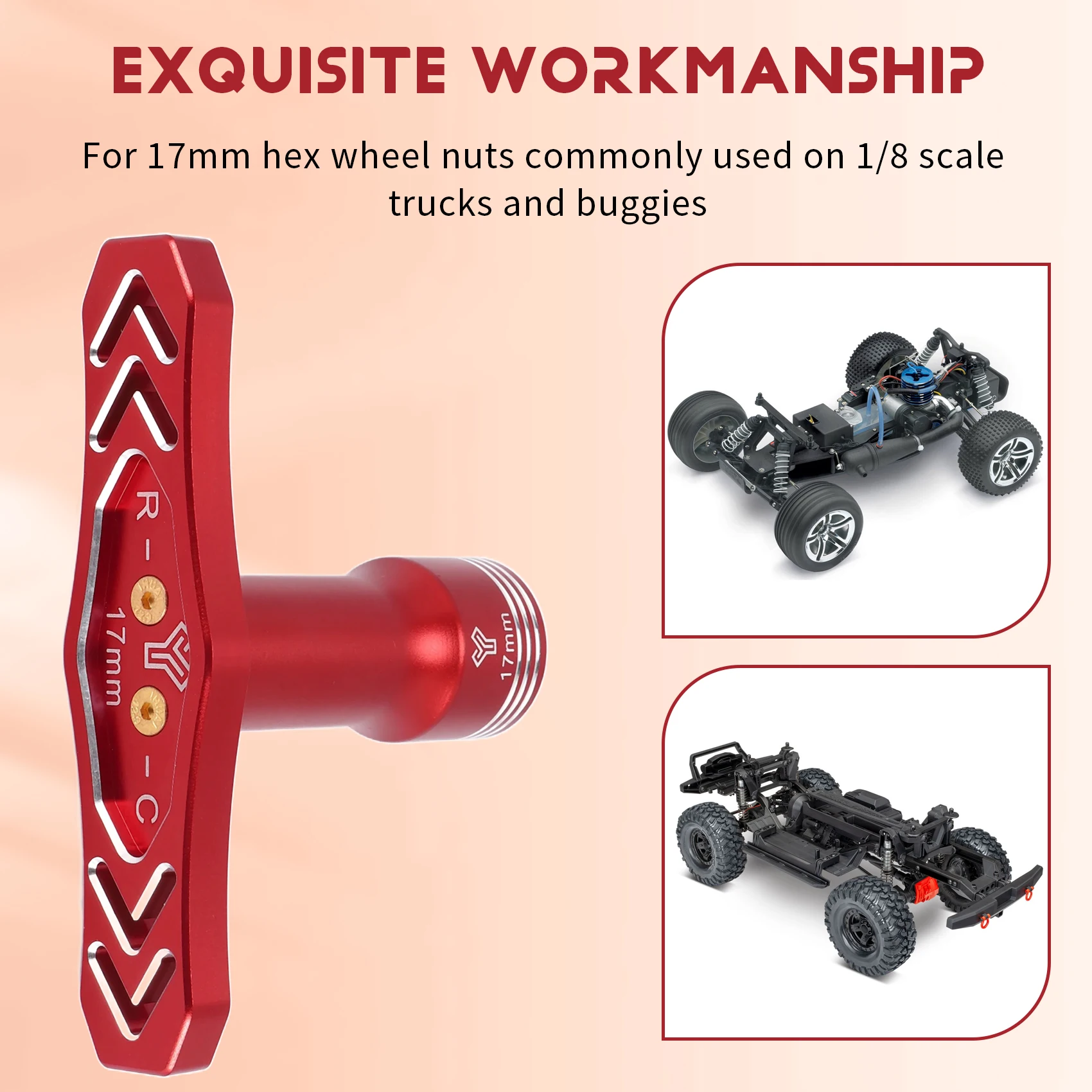 Herramienta de llave hexagonal de rueda de ABUM-17Mm, tuercas hexagonales, manga para coche teledirigido para neumáticos todoterreno 1/8 1/10