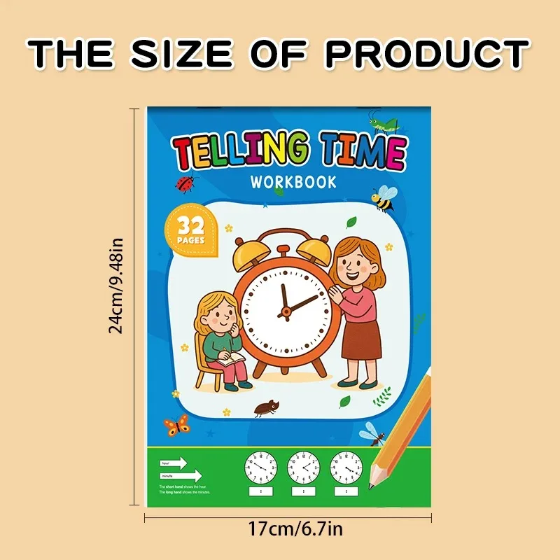 Children's Workbook on Learning Time Concepts Suitable for Homeschooling Kindergarten Activities Includes Reading Math Practice