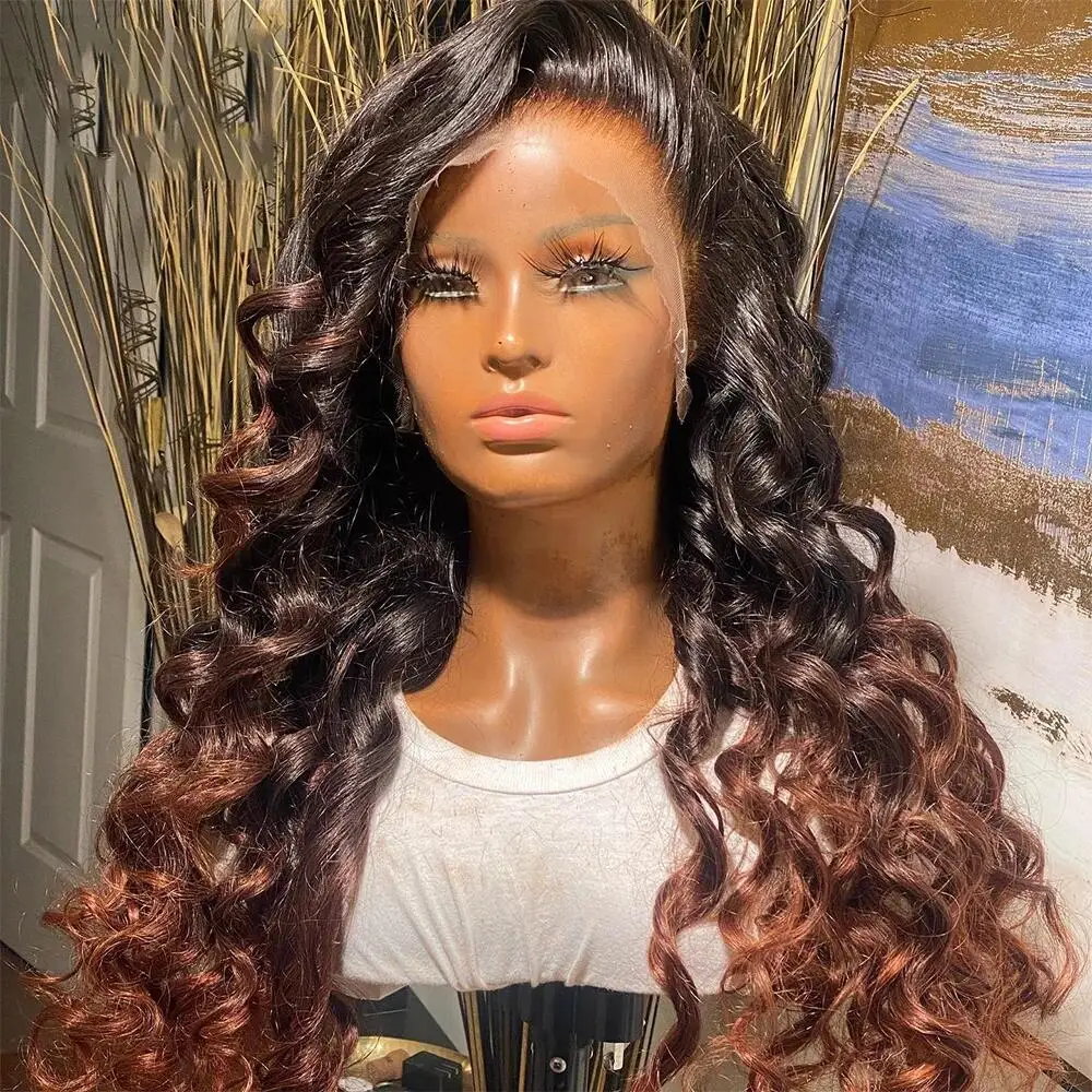 Soft 26Long Body Wave Ombre Brown 180Density Lace Front Wig For Black Women Babyhair Preplucked Heat Resistant Glueless Daily