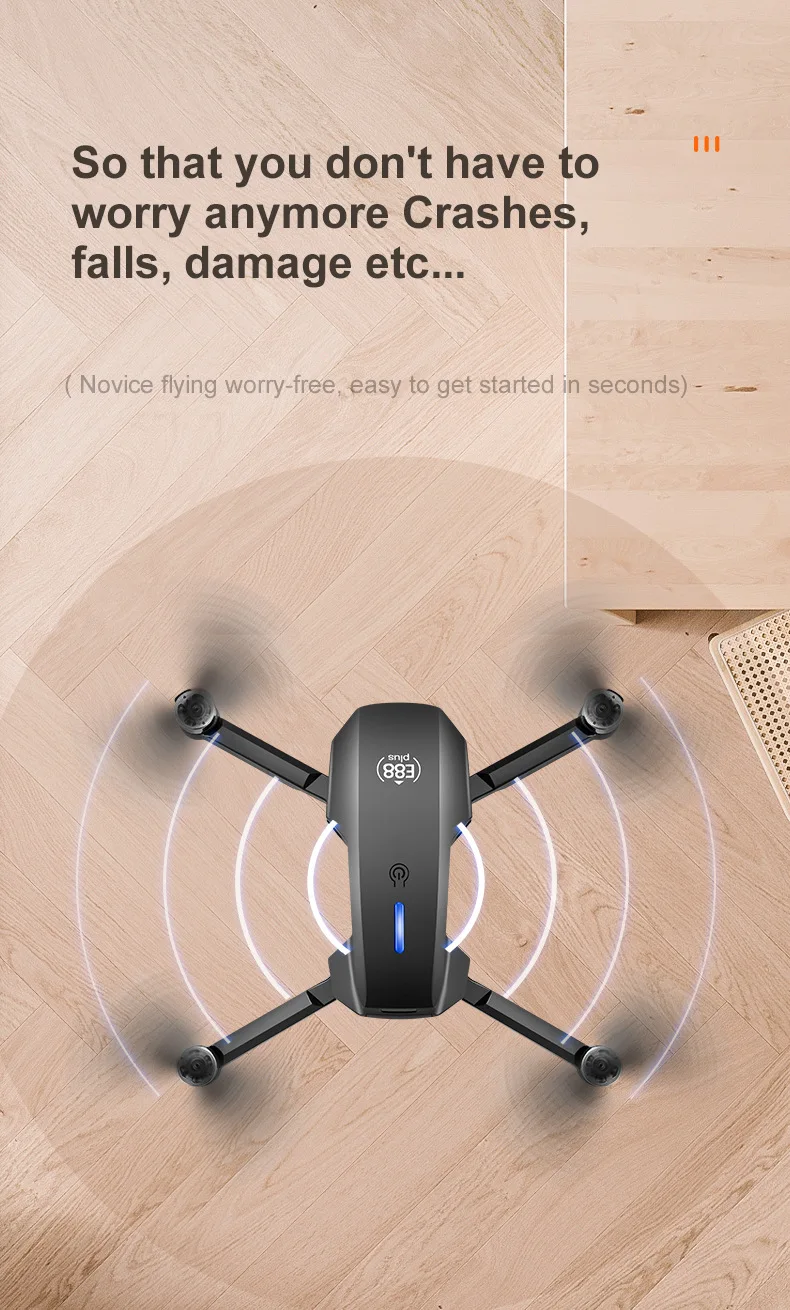 E88 Plus RC Quadcopter Drone with 90° Adjustable Camera - Brushless Motors, Optical Flow, Ideal RC Toy