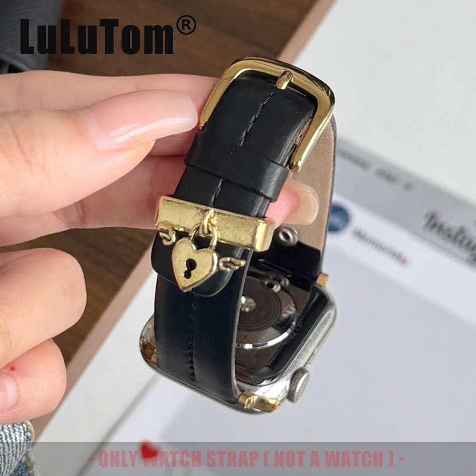 

Винтажный кожаный ремешок с подвеской Love Lock для Apple Watch Series 11, 10, 9, 8, 7, 6 SE UItra iWatch 49/46/45/44/42/41/40/38 мм браслет
