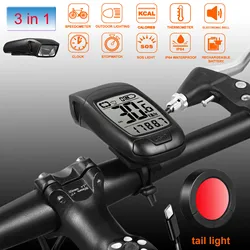 Wireless Bicycle Headlight with Electronic Bell, Bike Computer, USB LED lamp, MTB Cycling Equipment, New Accessories, 3 in1 Beam