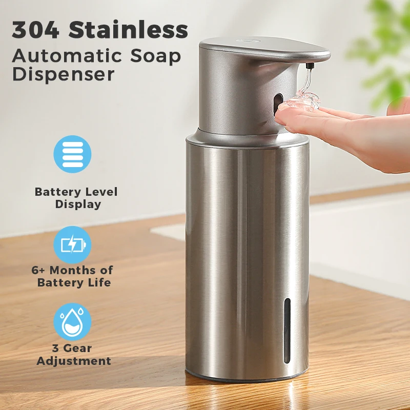 

480ml Kitchen Soap Dispenser Automatic Sensor Hand Sanitizer Machine Intelligent Electric Body Wash Soap Dispenser 304 Stainless Steel