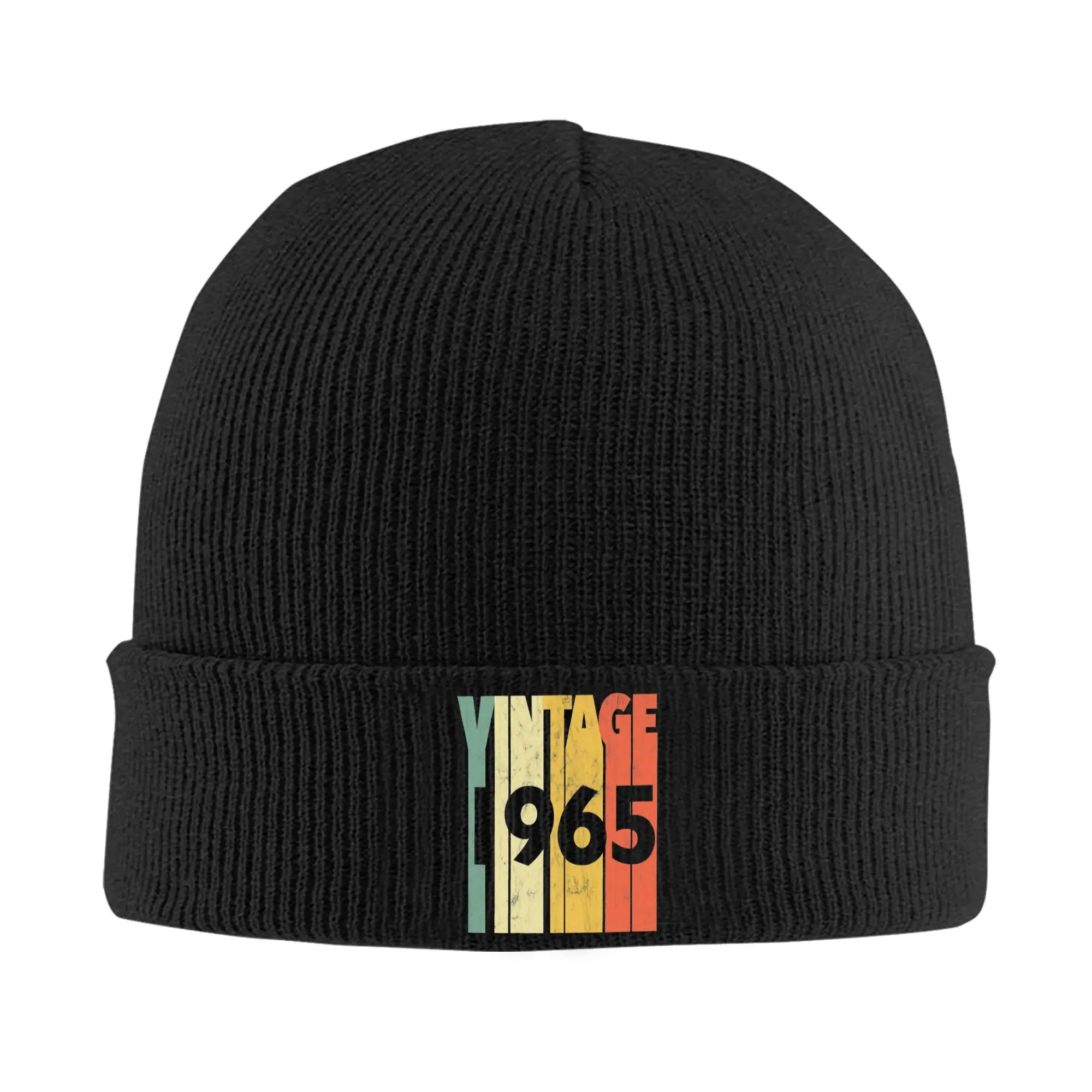 

Vintage Retro Born In 1965 Original 60th Birthday Knit Hat Cool Caps Female Male Kpop Beanie Hats Autumn Elastic Bonnet Hats