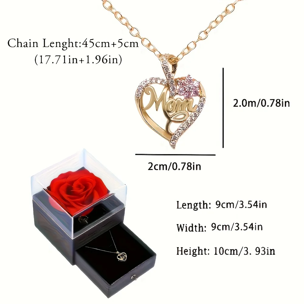 Mom Heart Pendant Necklace With Rose Gift Box For Mom Birthday Christmas Romantic Gift 2024 New In Fashion Luxury Zirocn Jewelry