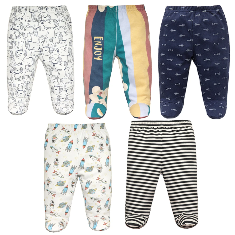 3/4/5 pz/lotto neonato pantaloni Cartoon Footed Baby Pants 100% cotone morbido ragazza pantaloni Baby Boy pantaloni 0-12M quattro stagioni