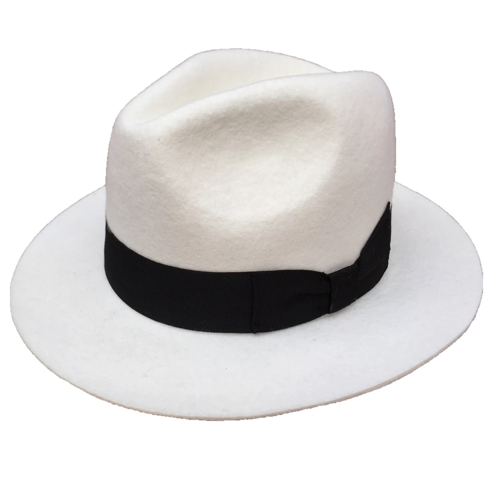 Wool Felt Pinch Crown White Fedora Hat For Men Women Gentleman