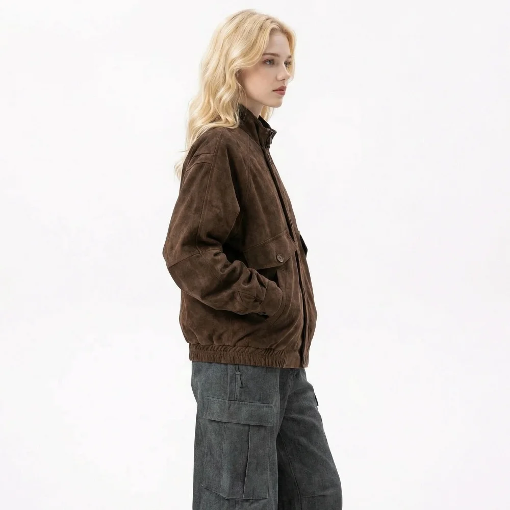 เสื้อแจ็คเก็ตหนังผู้หญิงสไตล์อเมริกันวินเทจ PU แจ็คเก็ตมอเตอร์ไซค์แบบมีซิป แขนยาว มีกระเป๋า เสื้อโค้ทสำหรับฤดูใบไม้ผลิ รุ่นใหม่ในหมวดเสื้อผ้าชั้นนอก