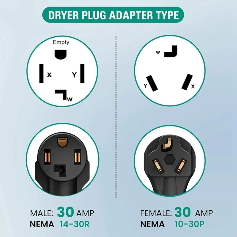 Dryer Plug Adapter 4 P R Ong To 3 P R Ong,10-30P Plug To 14-30R Adapter Parts 30Amp STW10AWG 1FT With Green Ground Wire US Plug