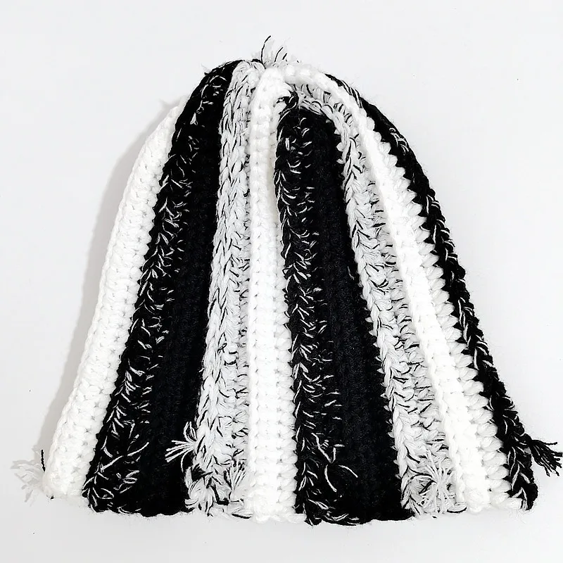 Gorro de lana hecho a mano de color dopamina para mujer, gorro grueso y cálido de Hip-hop para otoño e invierno, jersey para el frío